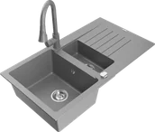 Zlewozmywaki z baterią - Mexen Matias zlewozmywak granitowy 1,5-komorowy z ociekaczem i baterią kuchenną Elia, szary - 6502-71-670101-71 - miniaturka - grafika 1