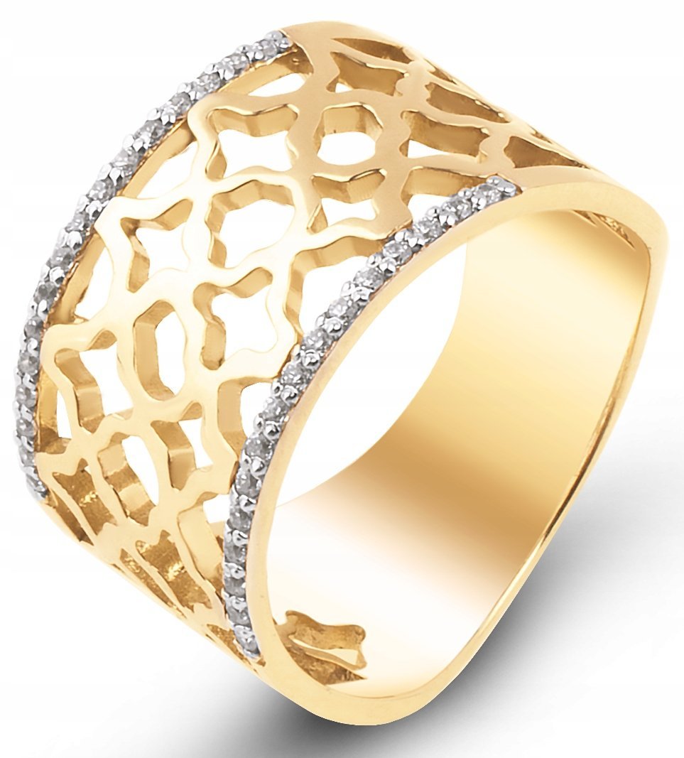 PIĘKNY ZŁOTY PIERŚCIONEK AŻUROWY CYRKONIE 333