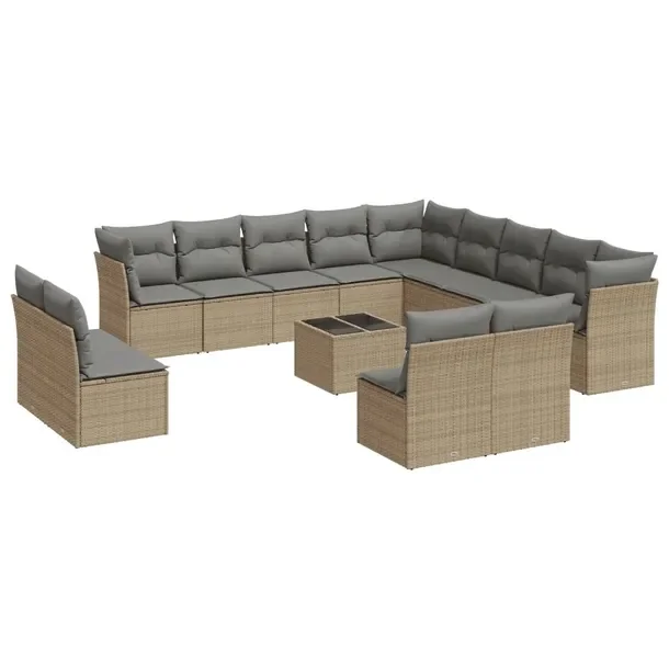 Zestaw mebli ogrodowych modułowych beżowych z poduszkami, rattan PE, 55-6