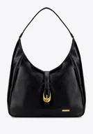 Torebki damskie - Shopperka z imitacji skóry z dekoracyjnym paskiem czarna - miniaturka - grafika 1