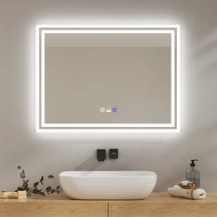 Lustro łazienkowe EMKE LED z czujnikiem ruchu 80x60cm, dotykowe, bezmgielne, 3 barwy światła z możliwością ściemniania, automatyczne wyłączanie po 1 godzinie, energooszczędne IP44 - Lustra - miniaturka - grafika 1