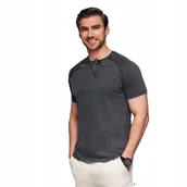 Koszulki męskie - T-shirt męski z efektem sprania i guzikami - czarny V1 OM-TSWT-0150 r. XL - miniaturka - grafika 1