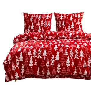 Pościel polarowa XmasCozy 160x200 welur świąteczna czerwona biała choinki - Pościel - miniaturka - grafika 1