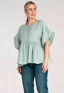 Bluzki damskie - Bluzka Z Falbankami Koszulowa Bluzka Damska Miętowa Bluzka M1211 S/M - miniaturka - grafika 1