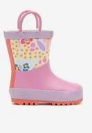 Kalosze damskie - Fioletowo-Różowe Kalosze w Kwiatki Diolivia - miniaturka - grafika 1