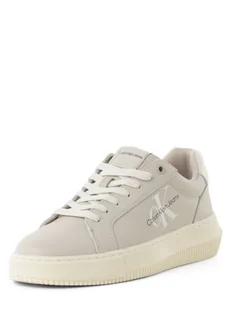 Calvin Klein Jeans - Damskie tenisówki ze skóry, beżowy - Trampki damskie - miniaturka - grafika 1