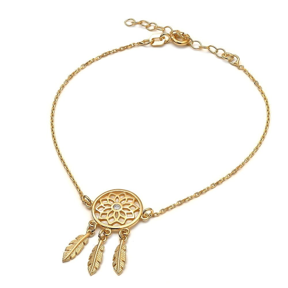 Srebrna bransoletka pozłacana złota łapacz snów z cyrkonią