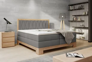 Łóżko kontynentalne do sypialni Skandynawskie łóżko sprężynowe 180x200cm w kolorze jasnego dębu Nowoczesny design Z ergonomicznym materacem i nakładką z zimnej pianki Kolor ciemnoszary - Łóżka - miniaturka - grafika 1