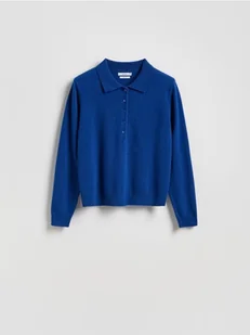 Reserved - Wełniany sweter polo - niebieski - Swetry damskie - miniaturka - grafika 1