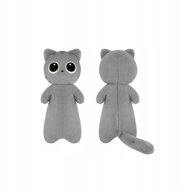 PLUSZOWY KOT PRZYTULANKA 70 CM – MIĘKKA MASKOTKA SZARY KOTEK Z WIELKIMI OCZAMI
