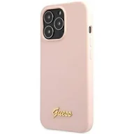 Etui i futerały do telefonów - Guess GUHMP13XLSLMGLP iPhone 13 Pro Max 6,7" jasnoróżowy/light pink hardcase Silicone Script Gold Logo Magsafe GUE001802-0 - miniaturka - grafika 1