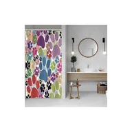 Zasłony prysznicowe - 90x180cm Wielokolorowa zasłona prysznicowa z nadrukiem łapy kota i haczykami - miniaturka - grafika 1