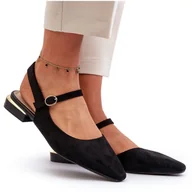 Baleriny - Baleriny Damskie Na Niskim Obcasie Z Odkrytą Piętą Sergio Leone SK831 Czarne - miniaturka - grafika 1