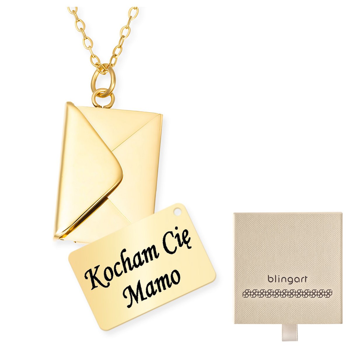Naszyjnik celebrytka z grawerem koperta pozłacana