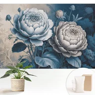 Tapety - Tapeta dekoracyjna flizelinowa stylowa nowoczesny motyw elegancka trwała i solidna - Kwiaty w odcieniach niebieskiego szarości - 152x104 - miniaturka - grafika 1