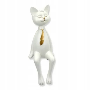 Figurka dekoracyjna biały kot z krawatem 34 cm prezent upominek - Figurki dekoracyjne - miniaturka - grafika 1