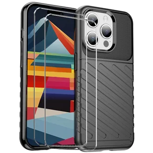 zestaw ochronny 2 w 1 dla Apple iPhone 13 Pro składa się z 2x szklanej osłony ekranu 9H i 1x silikonowego etui w kolorze czarnym - Etui i futerały do telefonów - miniaturka - grafika 1