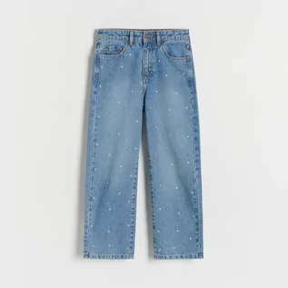 Spodnie i spodenki dla dziewczynek - Reserved - Jeansy straight z aplikacją - Niebieski - grafika 1
