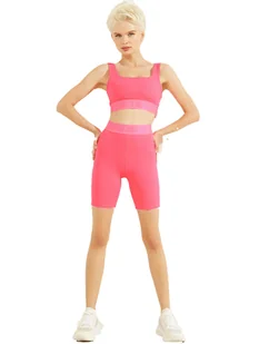 GUESS LEGINSY DAMSKIE Z KRÓTKĄ NOGAWKĄ KOLARKI AILEEN BIKER PINK NEON V2GD06MC049 G6W5 XS - Legginsy - miniaturka - grafika 1