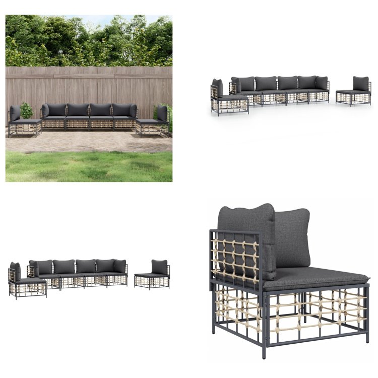 vidaXL 6-częściowy zestaw wypoczynkowy do ogrodu z poduszkami antracytowy rattan - Zestaw wypoczynkowy do ogrodu - Zestawy wypoczynkowe do ogrodu - Zestaw wypoczynkowy - Meble ogrodowe