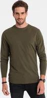 Koszulki męskie - Ombre Męski longsleeve BASIC z okrągłym dekoltem - ciemnooliwkowy V7 OM-LSBL-0106 XXL - miniaturka - grafika 1