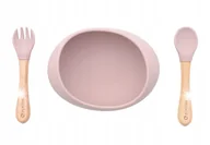Zestawy naczyń dla dzieci - Miseczka silikonowa ze sztućcami Olmitos Drewno bukowe Silikon Różowy - miniaturka - grafika 1