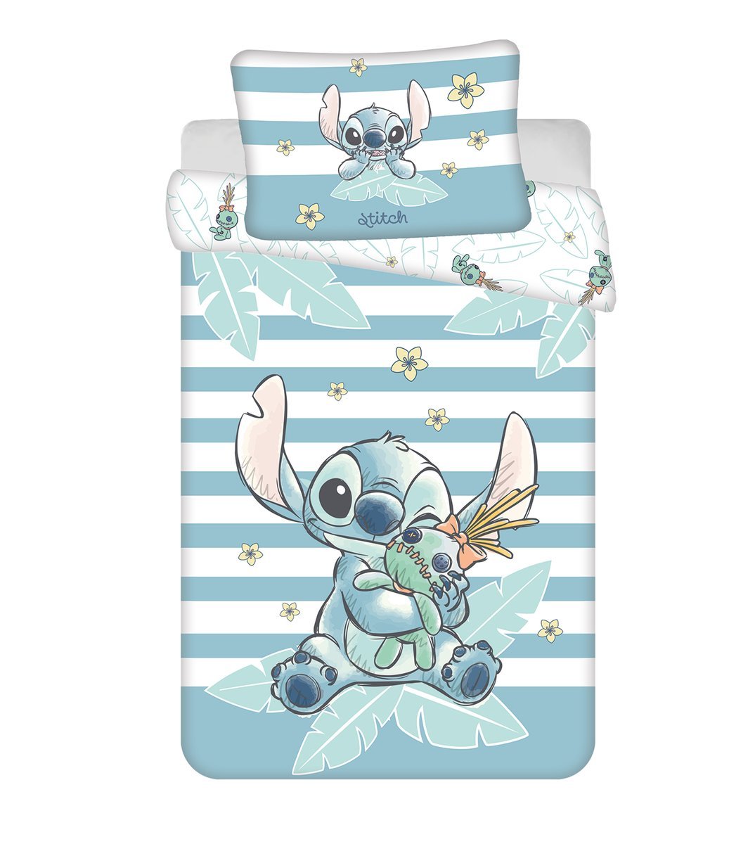 Pościel bawełniana 100x135 Lilo and Stitch Tropical Hugs niebieska do łózeczka poszewka 40x60