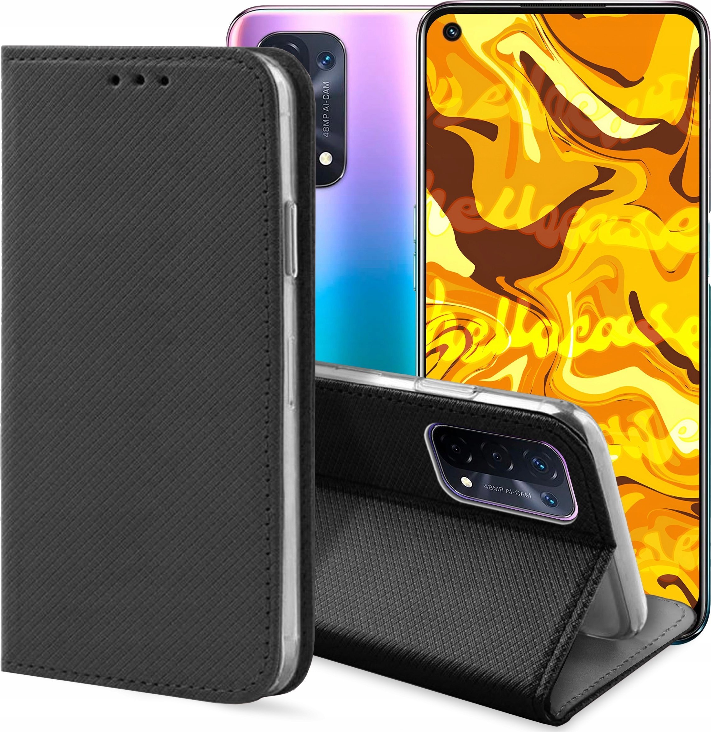 Hello Case ETUI Z KLAPKĄ DO A54 / A74 / A93 CZARNE ZAMYKANE MAGNETYCZNE KABURA FUTERAŁ