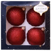 Bombki - Bombka szklana dekorowana brokatem 8 cm 4 sztuki czerwony - miniaturka - grafika 1