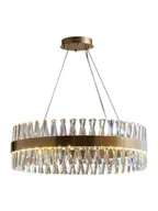 Lampy sufitowe - Amsterdam - Żyrandol 60cm, Pierścień LED 3 kolor 50W, Mosiądz Szczotkowany Kryształ K9 - miniaturka - grafika 1
