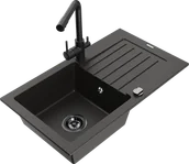 Zlewozmywaki z baterią - Mexen Pablo zlewozmywak granitowy 1-komorowy z ociekaczem i baterią kuchenną Duero, czarny/złoty metalik - 6510-75-671600-70-B - miniaturka - grafika 1