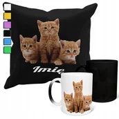 Gadżety dla niej i dla niego - ZESTAW KUBEK MAGICZNY + POSZEWKA Z PODUSZKĄ- KOTKI ZWIERZĘTA PREZENT + IMIĘ - miniaturka - grafika 1