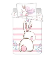 Pościel dla dzieci - Jerry Fabrics Pościel bawełniana 100x135 Bunny Królik biała różowa poszewka 40x60 August 24 - miniaturka - grafika 1