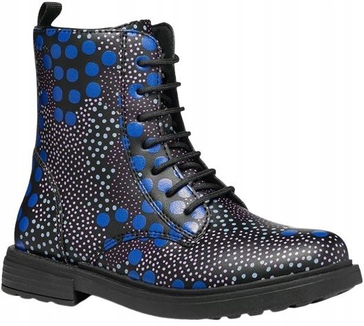 GEOX BOTKI DAMSKIE CZARNE WIELKOKROPKI NIEBIESKIE 36 J3A