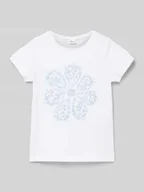 Koszulki dla dziewczynek - T-shirt o kroju regular fit z czystej bawełny z błyszczącym nadrukiem - miniaturka - grafika 1
