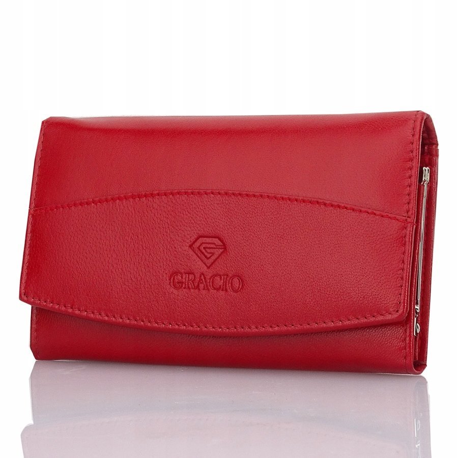 skorzany portfel damski mały Gracio rfid CZERWONY
