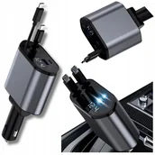 Ładowarki samochodowe - SZYBKA ŁADOWARKA SAMOCHODOWA 120W DO TELEFONU 4w1 ZAPALNICZKI USB-C KABEL - miniaturka - grafika 1