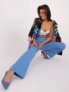 Spodnie damskie - Spodnie z materiału niebieski elegancki klasyczny materiałowe nogawka prosta - grafika 1