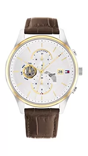 Paski - Tommy Hilfiger Męski analogowy zegarek kwarcowy ze skórzanym paskiem 1710501, Srebrny biały, pasek - grafika 1