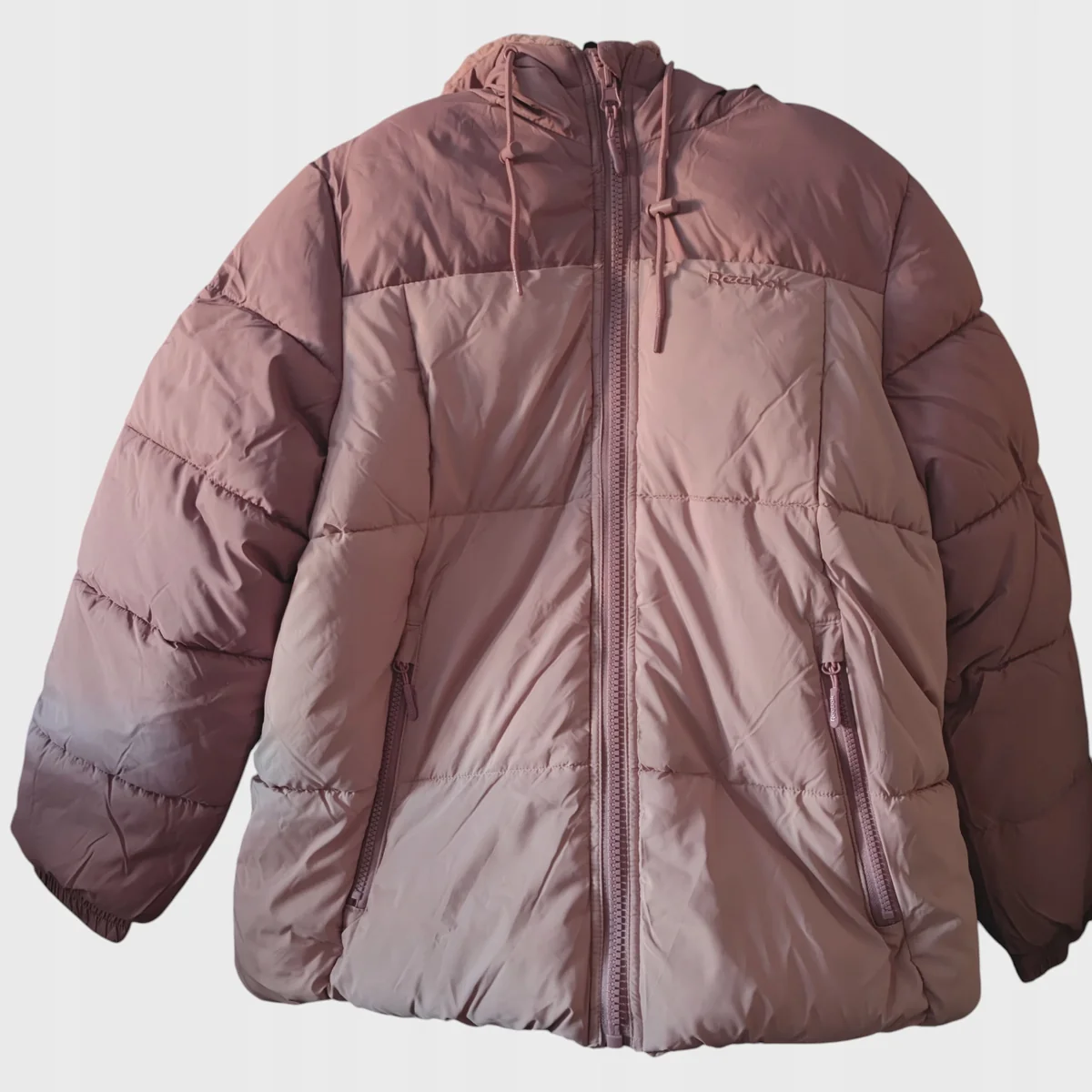 Kurtka zimowa damska dwustronna Reebok 2 w 1 z kapturem L różowy OLRB2103