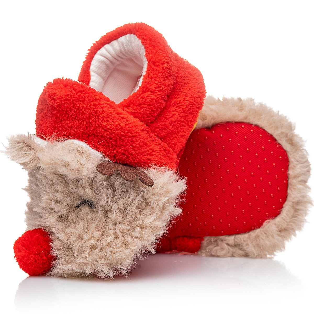 Ciepłe buciki niechodki na prezent dla maluszka czerwone renifery r. 0-6 m.