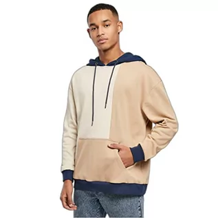 Bluzy męskie - Urban Classics Oversized Color Block Hoody, męska bluza z kapturem z materiału frotte z kieszenią typu kangaru, dostępna w wielu kolorach, S-5XL, Softseagrass/beż unionowy, XL - grafika 1