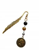 Zakładki do książek - ZŁOTA ZAKŁADKA DO KSIĄŻKI MONETA ONYKS LIŚĆ - miniaturka - grafika 1