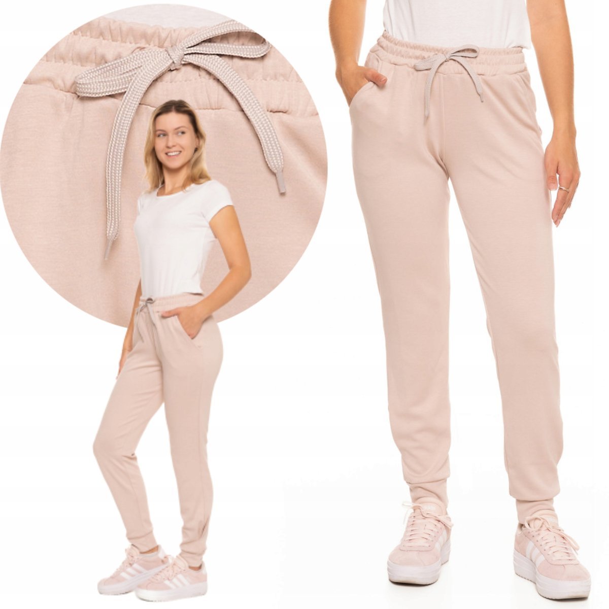 Spodnie Damskie Z Ozdobnym Przeszyciem Stylowe Eleganckie Wygodne Moraj M Ecru