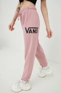 Spodnie damskie - Vans spodnie dresowe damskie kolor różowy z nadrukiem - grafika 1
