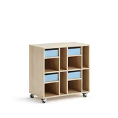 Meble do szkół i przedszkoli - Regał szkolny CASPER, 4 szuflady, 8 przegród, brzoza, błękitny - miniaturka - grafika 1