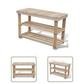 Szafki na buty - Stojak na buty 2 w 1 z siedziskiem z litego drewna jodłowego - miniaturka - grafika 1