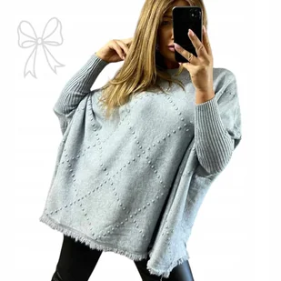 SWETER WISKOZA ponczo jak jedwab luźna tunika frędzle piękny 54 56 7xl 8xl - Bluzki damskie - miniaturka - grafika 1