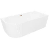 Wanny - Mexen Silo wanna wolnostojąca narożna prawa ryflowana 170 x 80 cm, biała, przelew miedź szczotkowana - 52891708000P-65 - miniaturka - grafika 1