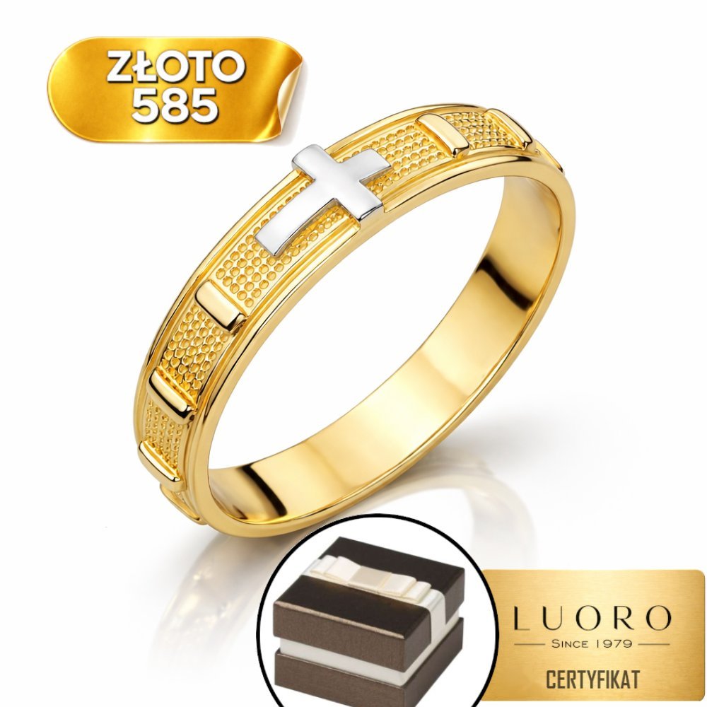 PIERŚCIONEK ZŁOTY 585 14K RÓŻANIEC DWUKOLOROWY SZEROKOŚĆ 3,6 MM R18